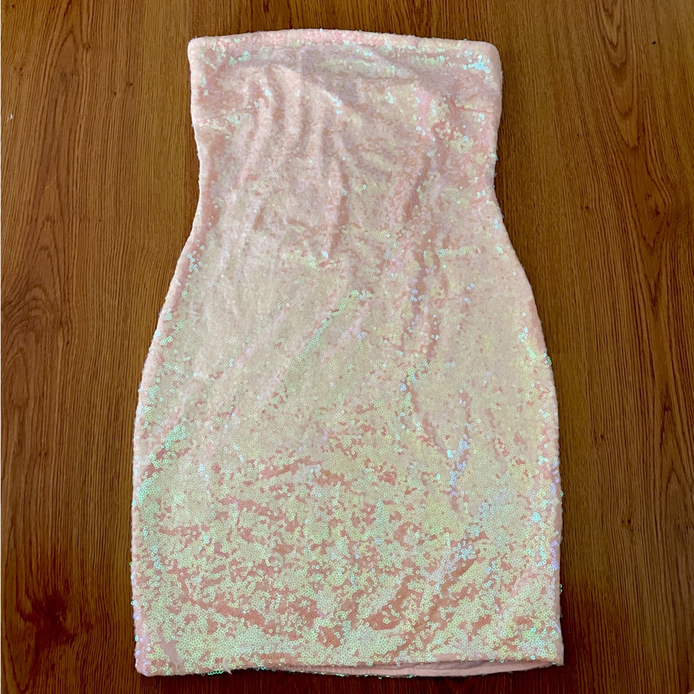 Fashion Nova  pink tube sequin dress S